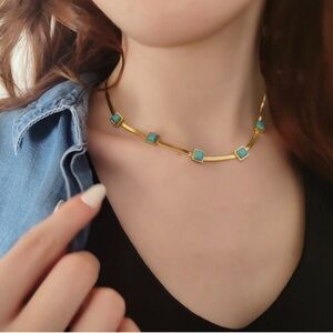 18K Gold Plated turquoise Herringbone necklace Snake Womens Jewelry